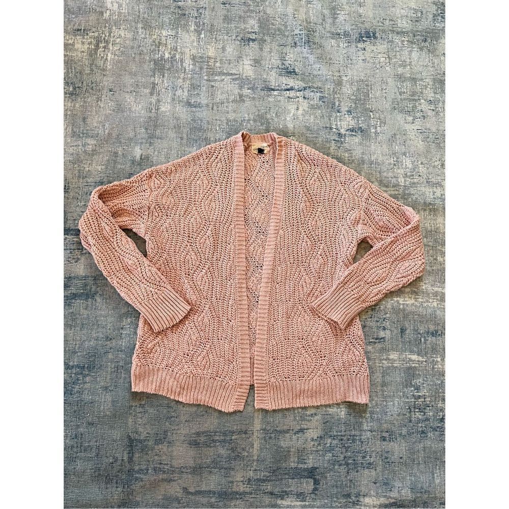 Universal Thread Pink Crochet Loose Knit Open Front Cardigan XS